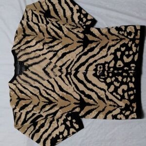 Adrienne Vittadini Collection Animal Print Cardigan Sweater Size P/Small